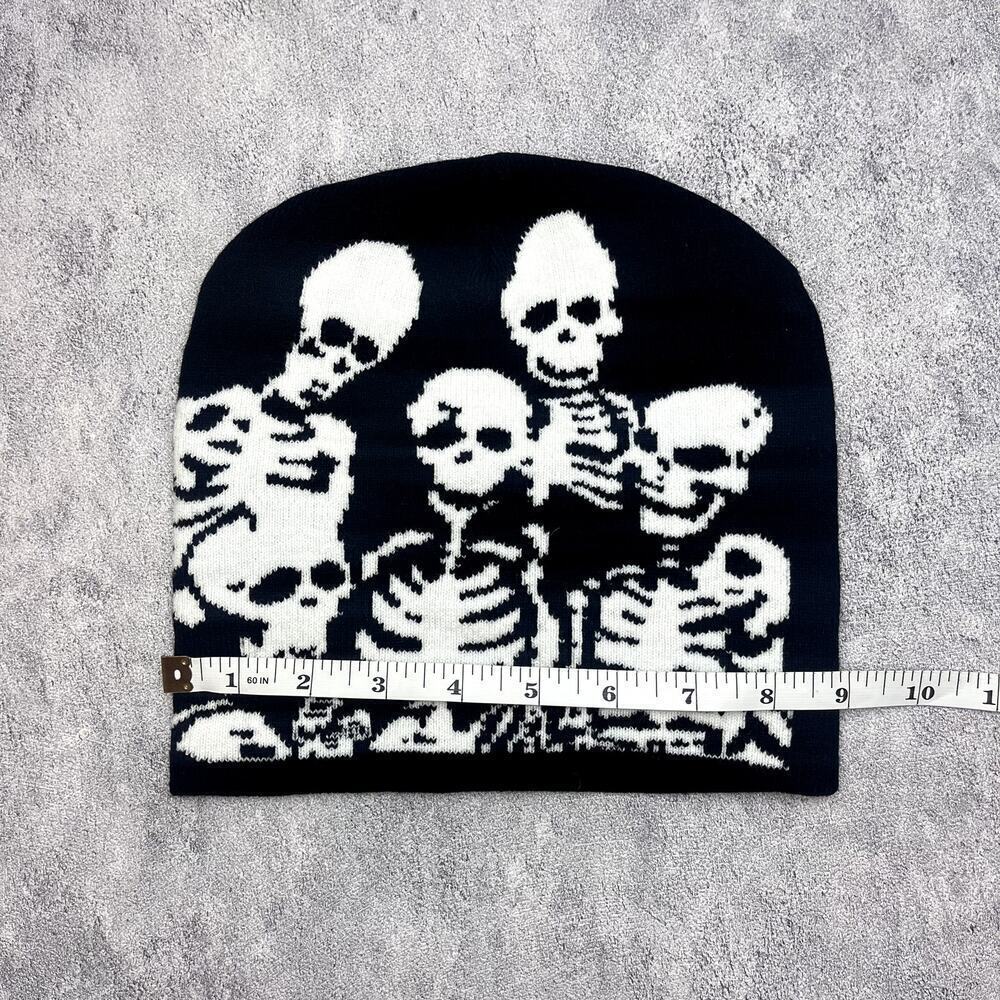 y2k grunge punk black and white skeleton beanie - Picture 7 of 7